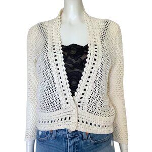 Vintage 90s Cream Crochet Shrug Cardigan. S/M Cottagecore Boho Off White Coastal